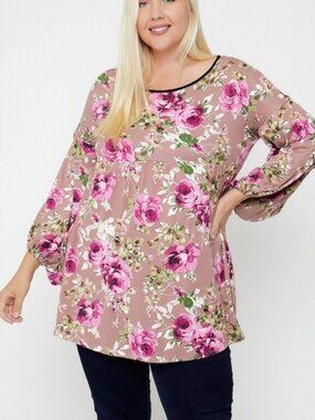 Brand New Ladies Plus Size Multicolored Floral Bubble Sleeve Blouse Size 3X